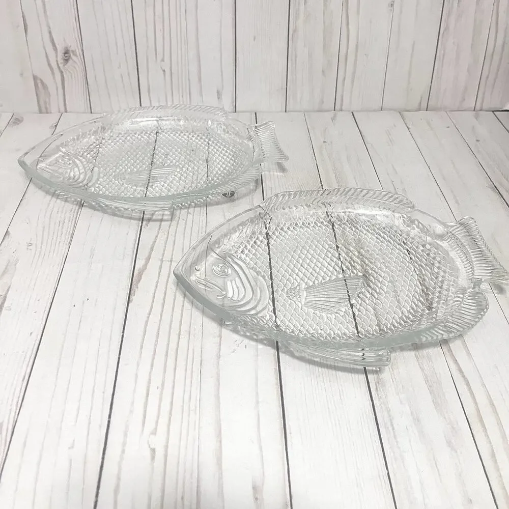 Vintage MCM VintClear Fish Glass Plates Ovensafe 11